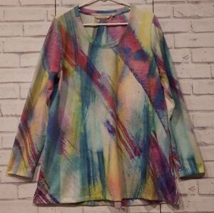 Soft Surroundings Women's Size L Tunic Top Purple Blue Green Long Sleeve